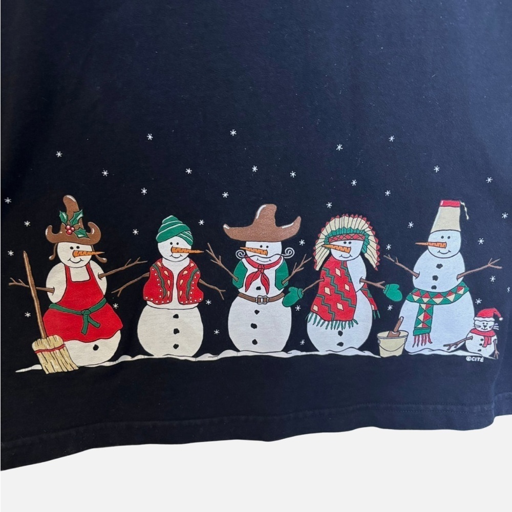 VTG 90s Holiday Dress Christmas Snowmen Sm Black Long Midi Dark Academia - Picture 4 of 6